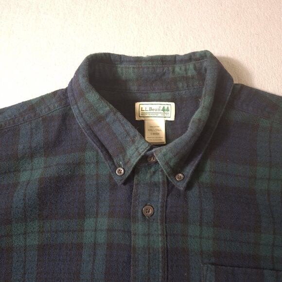 LL Bean Scotch Plaid Flannel Shirt Mens XXLT Blue Green Blackwatch Tartan - Picture 3 of 7
